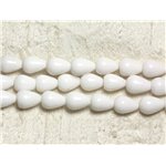 Fil 39cm 28pc env - Perles de Pierre - Jade Gouttes 14x10mm Blanc 