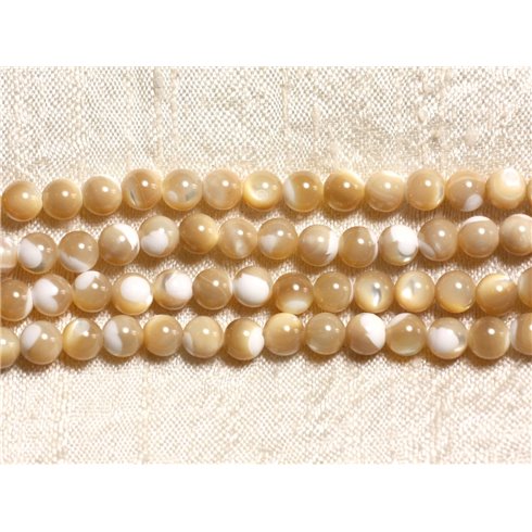 Fil 39cm 95pc env - Perles de Nacre naturelle beige irisée Boules 4mm 