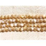 Fil 39cm 95pc env - Perles de Nacre naturelle beige irisée Boules 4mm 
