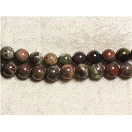 Fil 39cm 31pc environ - Perles Pierre - Opale Verte Boules 12mm marron vert kaki rouge