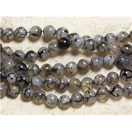 Fil 39cm 36pc env - Perles de Pierre - Agate Veine de Dragon Gris Noir  Boules 10mm 