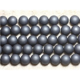 Fil 39cm 37pc env - Perles Nacre Boules 10mm gris anthracite mat givré sablé