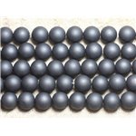 Fil 39cm 37pc env - Perles Nacre Boules 10mm gris anthracite mat givré sablé