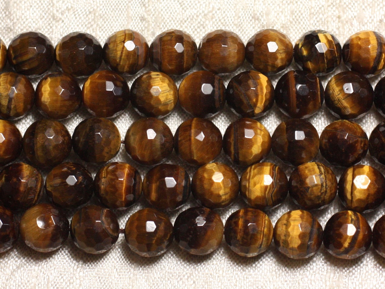 Fil 39cm 37pc env - Perles de Pierre - Oeil de Tigre Boules Facettées 10mm 