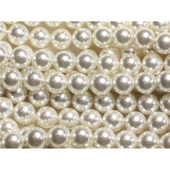 Fil 39cm 48pc env - Perles de Nacre Boules 8mm Blanc 