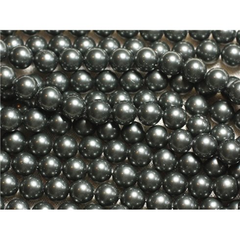 Fil 39cm 46pc env - Perles de Nacre Boules 8mm Gris Noir 