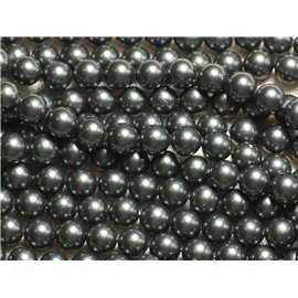 Filo 39 cm 46 pz circa - Perle di madreperla 8 mm Sfere grigie nere 