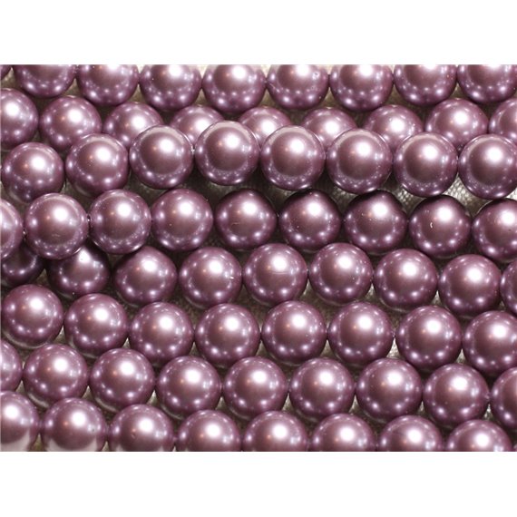 1 Fil 39cm - Perles de Nacre Boules 8mm Rose Mauve 