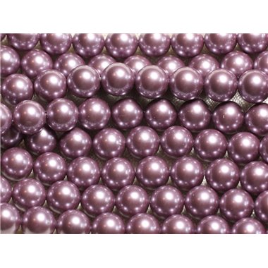 1 Fil 39cm - Perles de Nacre Boules 8mm Rose Mauve 