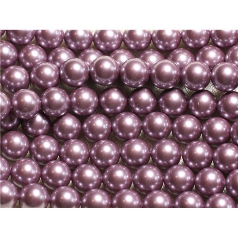 1 Fil 39cm - Perles de Nacre Boules 8mm Rose Mauve 