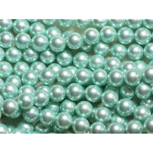 1 Fil 39cm - Perles de Nacre Boules 8mm Vert Menthe 