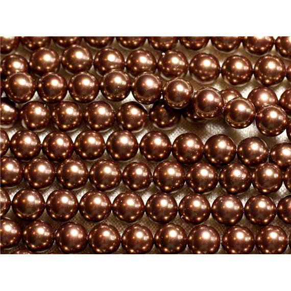 1 Fil 39cm - Perles de Nacre Boules 8mm Marron Doré 