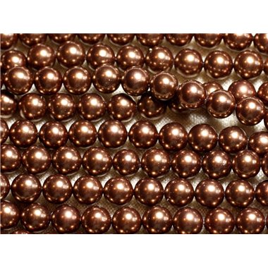 1 Fil 39cm - Perles de Nacre Boules 8mm Marron Doré 