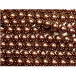 1 Fil 39cm - Perles de Nacre Boules 8mm Marron Doré 