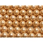 1 Fil 39cm - Perles de Nacre Boules 8mm Jaune Doré 