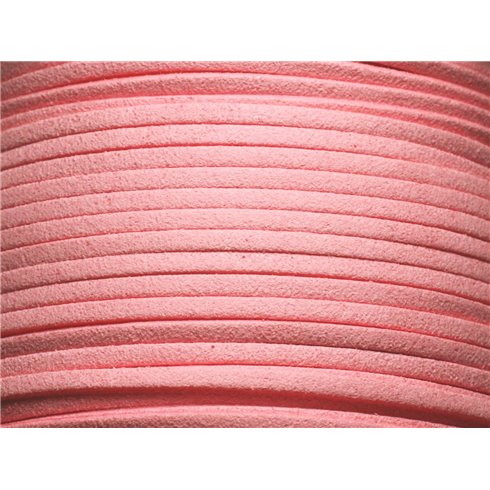 Bobine 90 metres env - Corde Cordon Laniere Suedine Daim 3mm Rose Corail Peche Pastel
