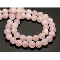 Fil 39cm 46pc env - Perles de Pierre - Quartz Rose Mat Boules 8mm 