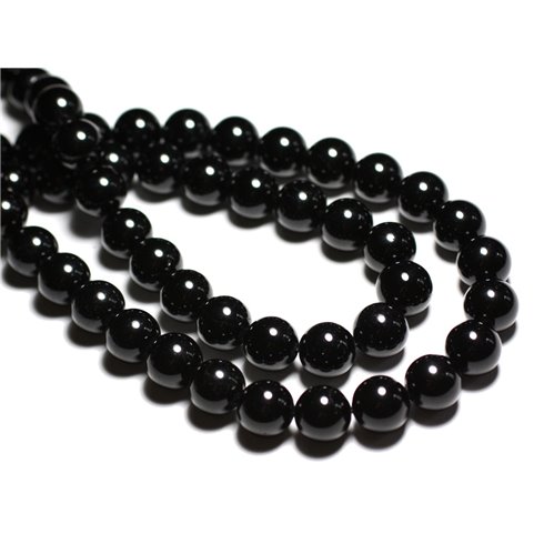 Fil 39cm 47pc env - Perles de Pierre - Tourmaline noire Boules 8mm 