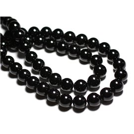 Hilo 39cm aprox 47pc - Cuentas de piedra - Bolas de turmalina negra de 8 mm 