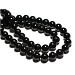 Fil 39cm 47pc env - Perles de Pierre - Tourmaline noire Boules 8mm 