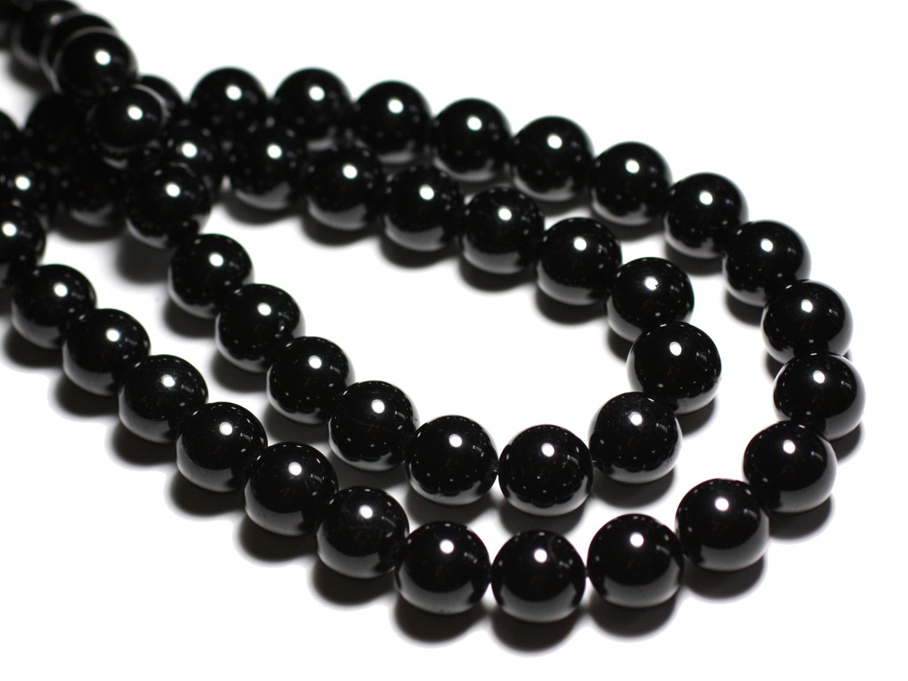 Fil 39cm 47pc env - Perles de Pierre - Tourmaline noire Boules 8mm 