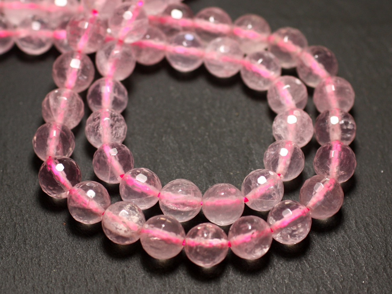Fil 39cm 46pc env - Perles de Pierre - Quartz Rose Boules Facettées 8mm 