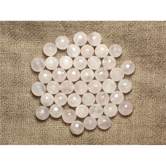 Fil 39cm 37pc environ - Perles Pierre - Quartz Rose Boules Facettées 10mm rose clair