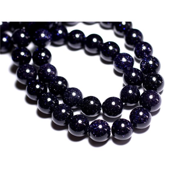 Fil 39cm 63pc environ - Perles Pierre de Soleil Synthèse Galaxy Boules 5-6mm bleu nuit noir paillettes