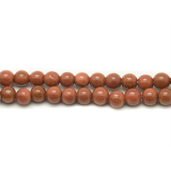 Fil 39cm 90pc env - Perles Pierre de Soleil Synthese Boules 4mm Orange Marron pailleté