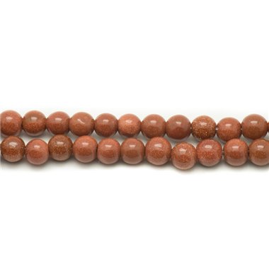 Fil 39cm 90pc env - Perles Pierre de Soleil Synthese Boules 4mm Orange Marron pailleté