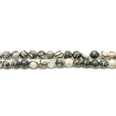 1 Fil 39cm Perles de Pierre - Jaspe Zèbre Boules 14mm 