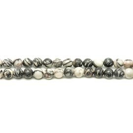 1 Draht 39cm Steinperlen - Zebra Jasper Balls 14mm 