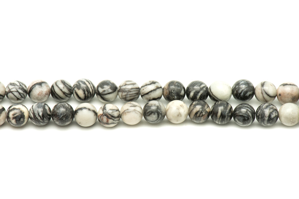 Fil 39cm 93pc env - Perles de Pierre - Jaspe Zèbre Boules 4mm 
