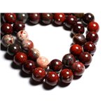 Fil 39cm 31pc env - Perles de Pierre - Jaspe Rouge Poppy Boules 12mm 