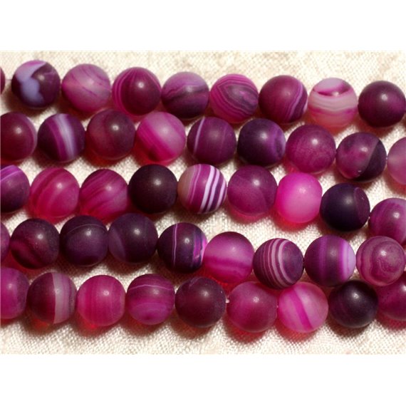 1 Fil 39cm Perles de Pierre - Agate Rose Fuchsia Mat Boules 10mm 