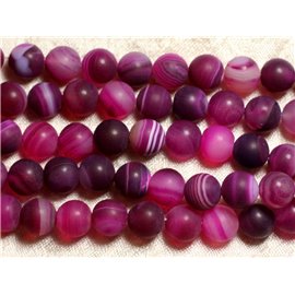 Fil 39cm 36pc environ - Perles Pierre Agate Boules 10mm Rose fuchsia violet mat sablé givré