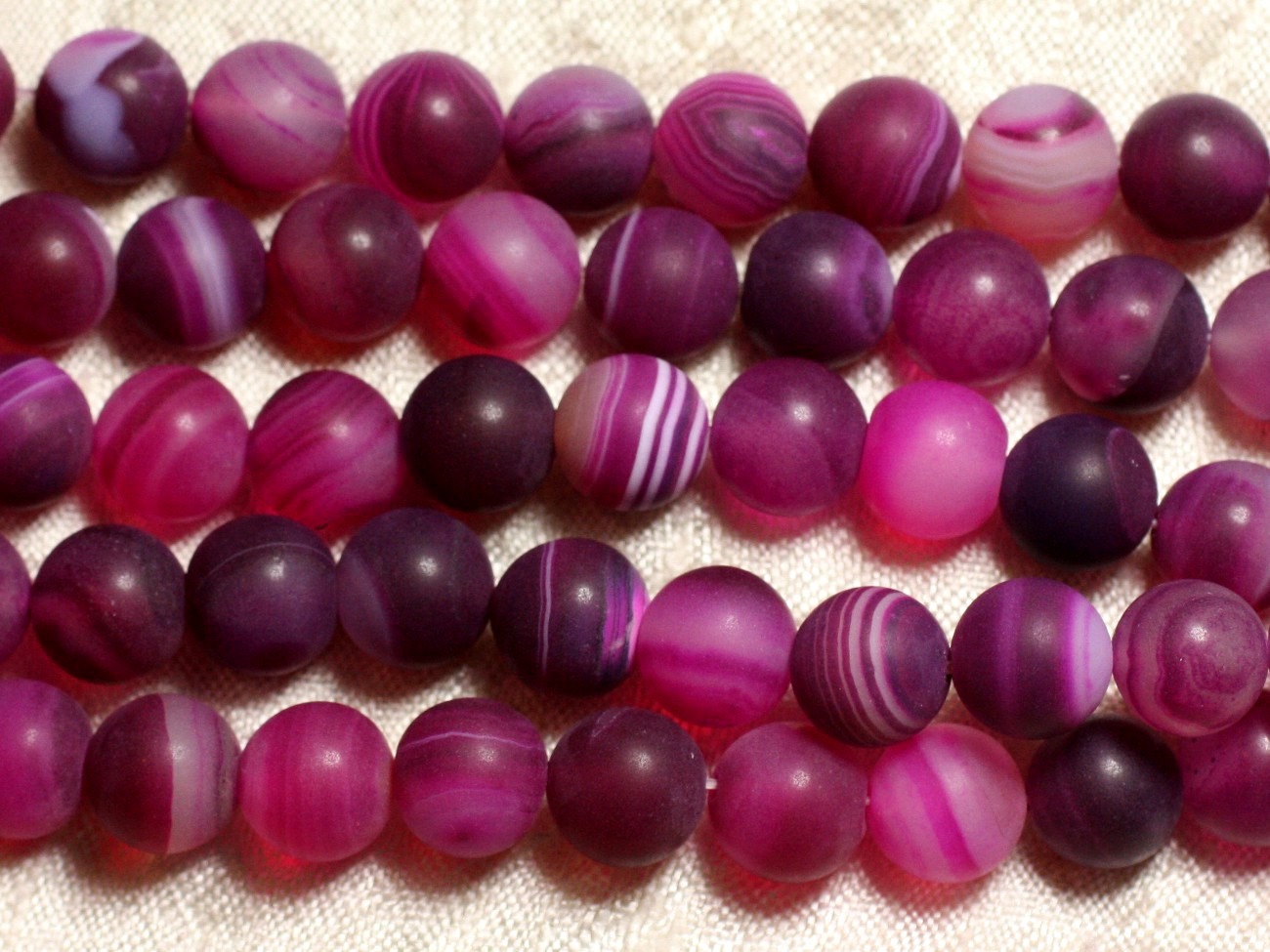 1 Fil 39cm Perles de Pierre - Agate Rose Fuchsia Mat Boules 10mm 