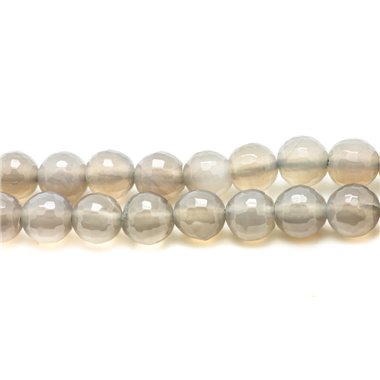 Fil 39cm 45pc env - Perles de Pierre - Agate Grise Boules Facettées 8mm