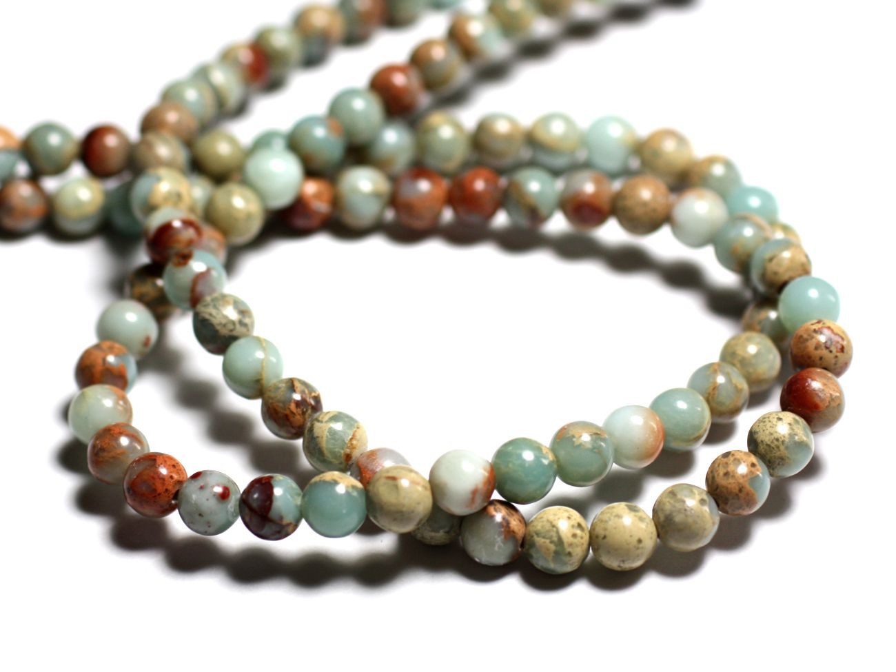 Fil 39cm 65pc env - Perles de Pierre - Jaspe Aqua Terra Boules 6mm 