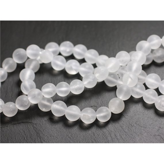 1 Fil 39cm Perles de Pierre - Cristal de Roche Quartz Mat Boules 12mm 