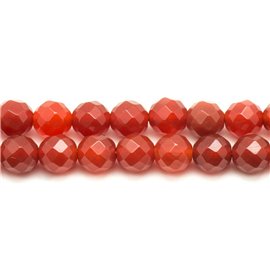 Fil 39cm 36pc environ - Perles Pierre Cornaline Boules Facettées 10mm orange rouge