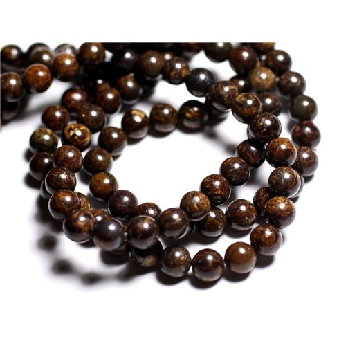 Fil 39cm 57pc environ - Perles Pierre Bronzite Boules 6mm Marron doré bronze noir