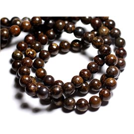 Fil 39cm 57pc environ - Perles Pierre Bronzite Boules 6mm Marron doré bronze noir