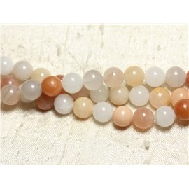 Fil 39cm 36pc environ - Perles Pierre Aventurine Boules 10mm blanc rose orange pastel