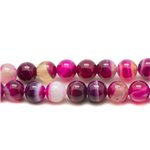 Fil 39cm 37pc env - Perles de Pierre - Agate Rose Fuchsia Boules 10mm 