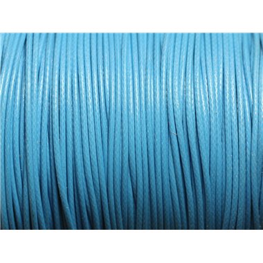 Bobine 90 mètres - Fil Cordon Coton Ciré 1mm Bleu Turquoise Azur 