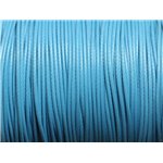 Bobine 90 mètres - Fil Cordon Coton Ciré 1mm Bleu Turquoise Azur 