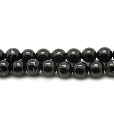 Fil 39cm 46pc env - Perles de Pierre - Agate Noire Boules 8mm 