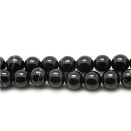 Fil 39cm 46pc env - Perles de Pierre - Agate Boules 8mm noir blanc