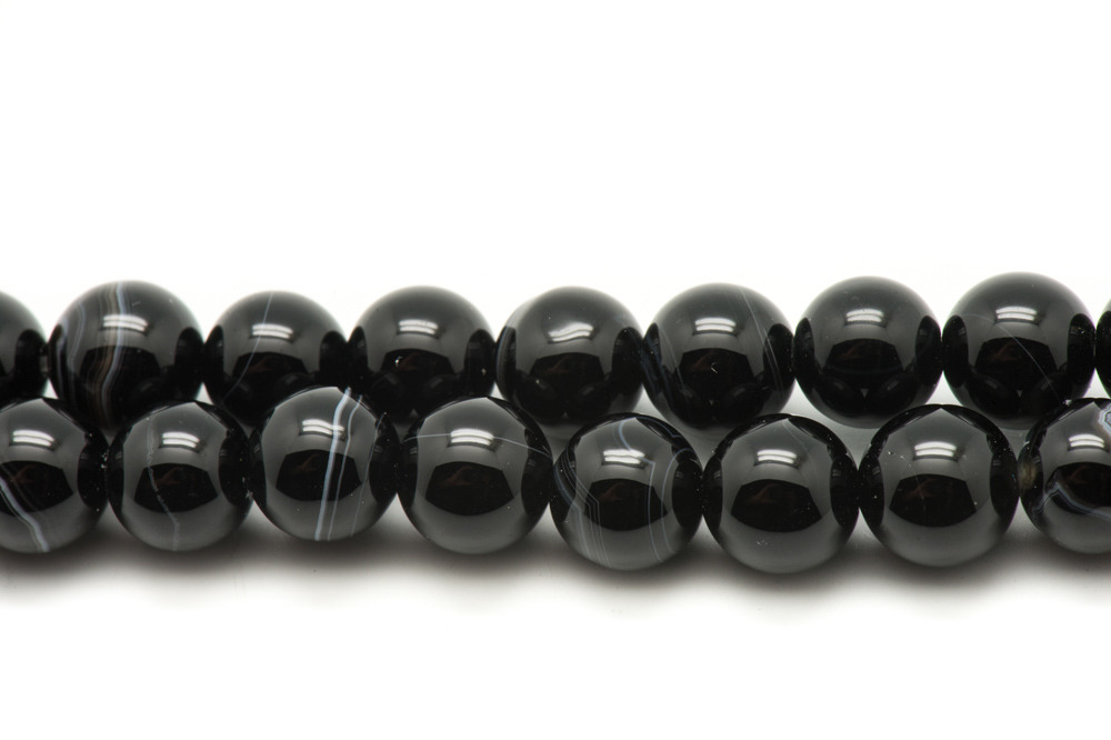 Fil 39cm 46pc env - Perles de Pierre - Agate Noire Boules 8mm 